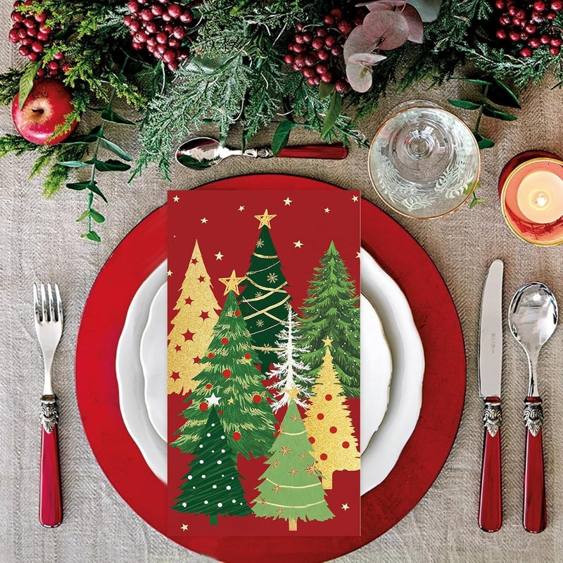 IANFEPH 100 Pcs Christmas Paper Napkins 3 Ply Disposable Bathroom Guest Hand Towels Red Green Xmas Tree Winter Decorative Napkins for Kitchen Dinner Wedding Birthday Holiday Party - Image 2